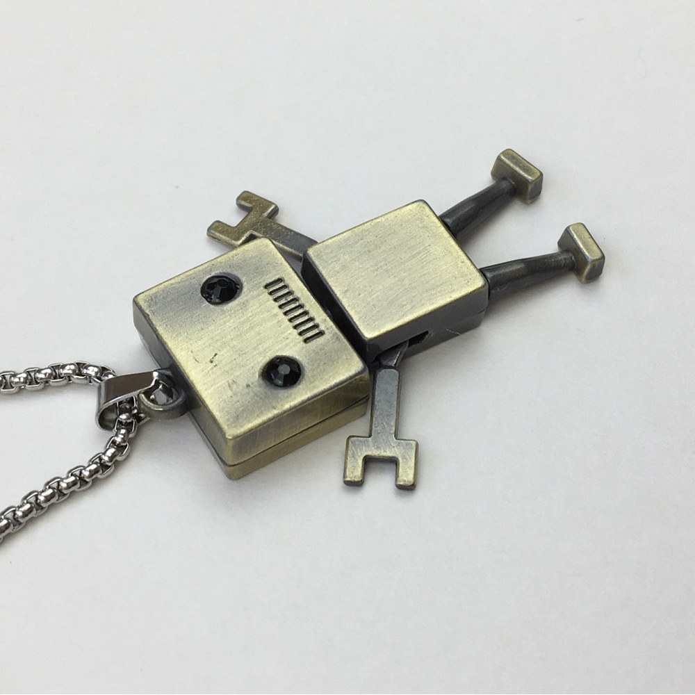 New Metal Robot 2 Sided Smaller Version Pendant Necklace, Stainless Steel - Picture 12 of 16